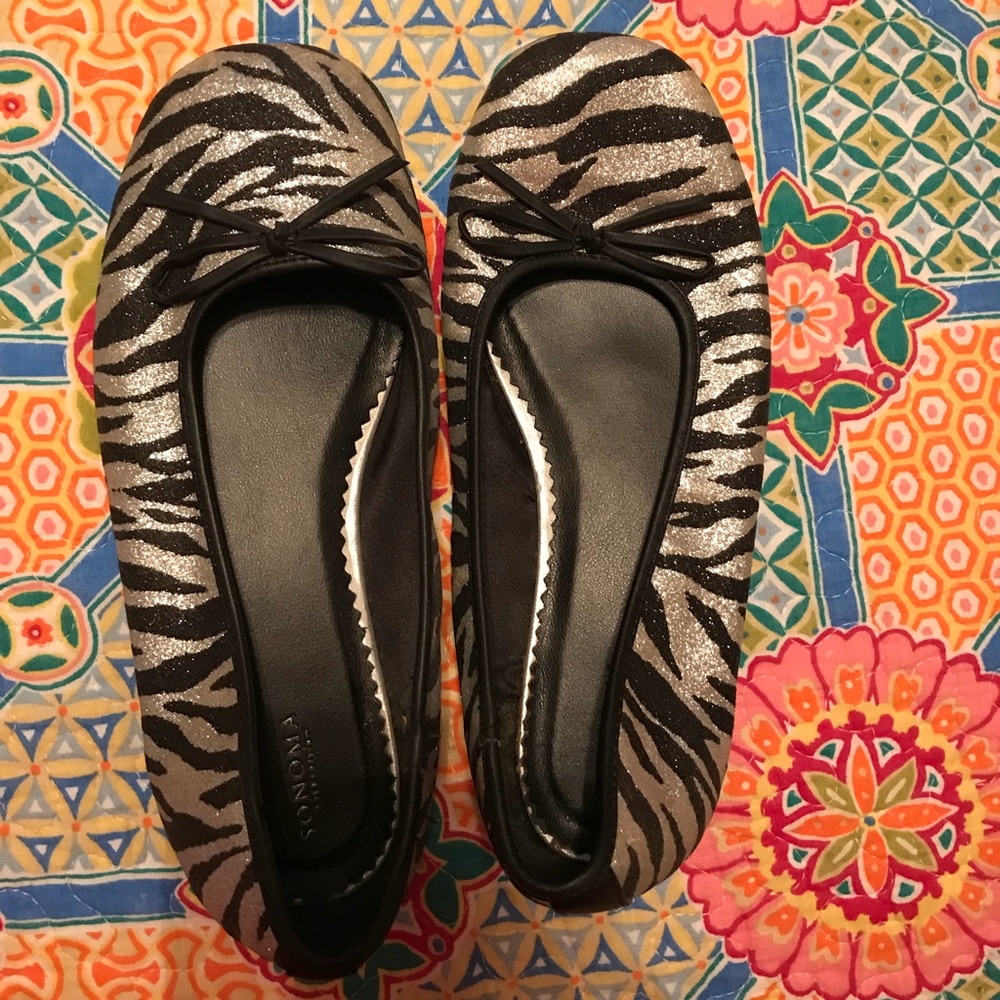 Sparkly zebra print flats